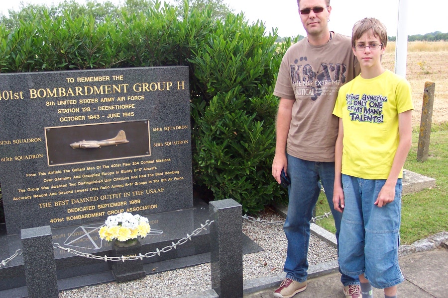 Andy Swinnen and son Marlon in 2008. Andy lives in the Netherlands and has adopted the graves of a half dozen fallen 401st airmen. Please visit his web-site: Remember Our Heroes.